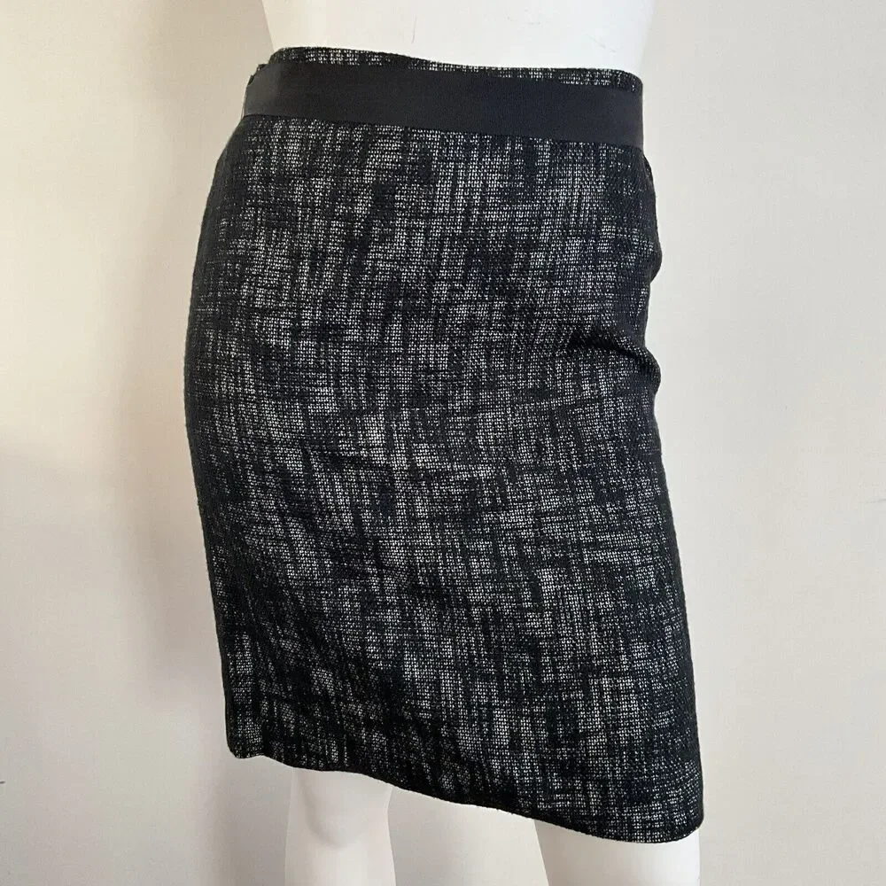 Tweed Linen Blend Talbots Skirt Black Belted Carer Workwear 12
